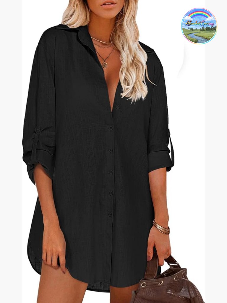 Button Down Long Sleeve Blouse With Cuffed Sleeve And Collar